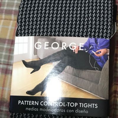 George Pattern Control Top Tights Size 2 Black Soot herringbone NWT